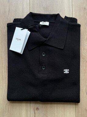 Large Celine Men's Knitted Polo Black Embroidery